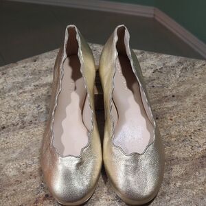 Copper Key Gold Leather Scalloped Flats Size US 7